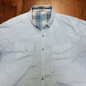 Kuhl Eluxor Shirt Mens Large Blue Micro Check Short Sleeve Button Down 108846